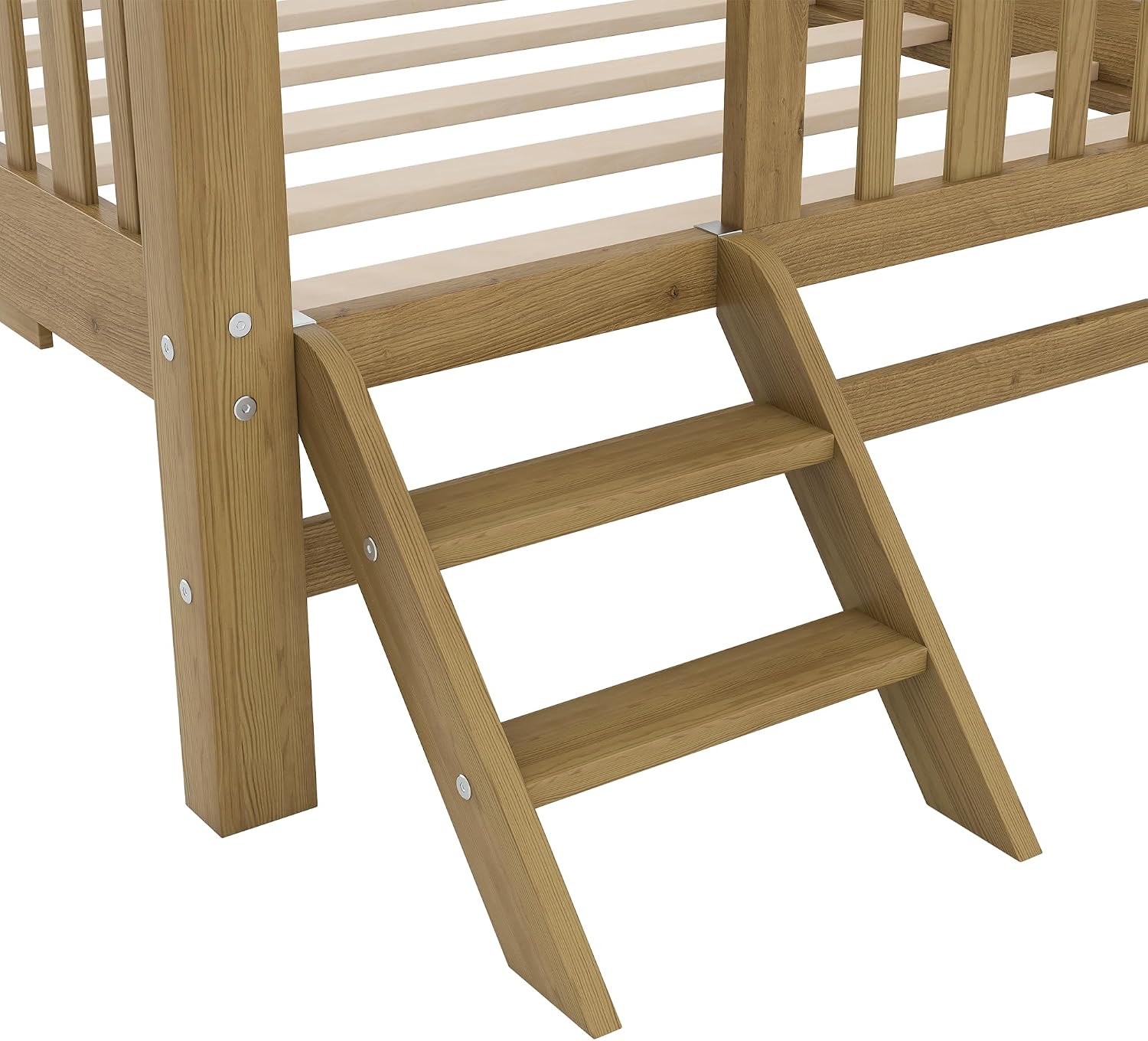 VilroCaz Twin Size Platform Bed with Guardrail and Trundle, Wood Kids Platform Bed Frame with Two-Step Ladder for Boys Girls, Sturdy Slats Support (Walnut-1.26T)
