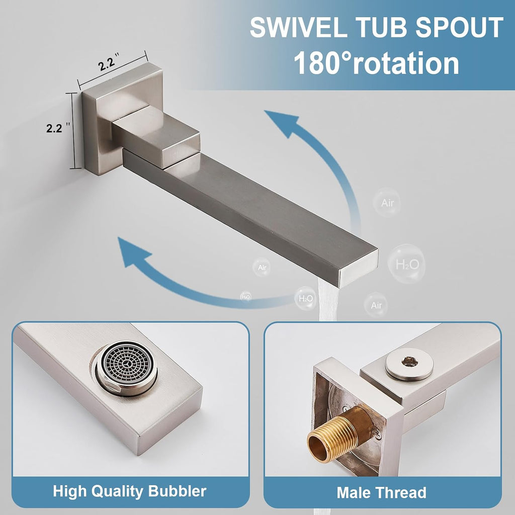 AVSIILE Shower Faucet Set with Tub Spout, Brushd Nickel Rain Shower Mixer Valve and Trim Kit System with Base Complete, Rainfall Modern Shower Head and Handheld Handle Set Combo for Bathroom, 10 Inch