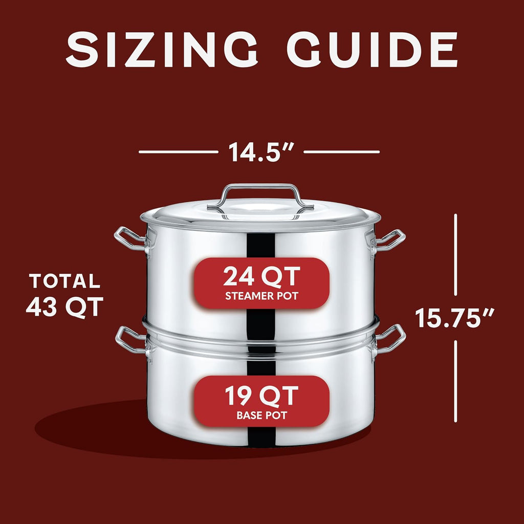 CONCORD Extra Large Outdoor Stainless Steel Stock Pot Steamer and Braiser Combo. Great for steaming oysters, crab, crawfish and more (24 QT)
