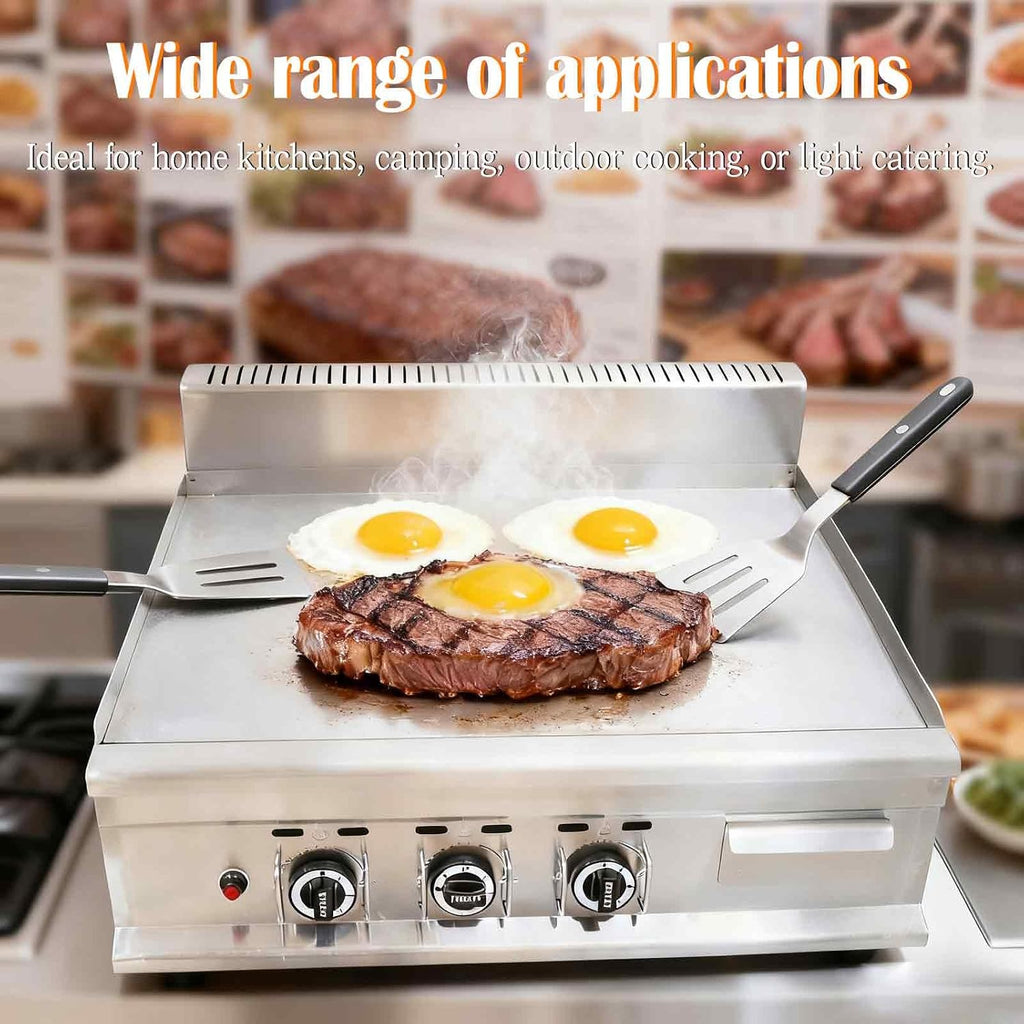 Commercial Stainless Steel LPG Gas Griddle Grill, 35.6' x 21.7' Flat Top Countertop Griddle for Steak, Pancakes & Teppanyaki, 2800Pa, Home & Outdoor Use