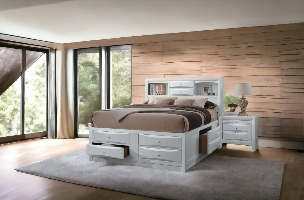 Acme Ireland Wood Full Bed with Storage in White