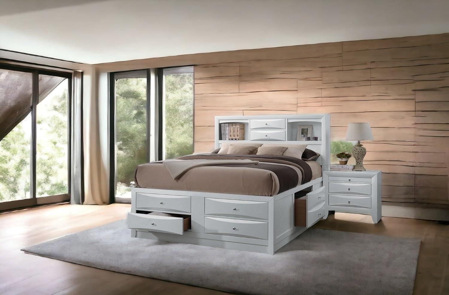 Acme Ireland Wood Full Bed with Storage in White