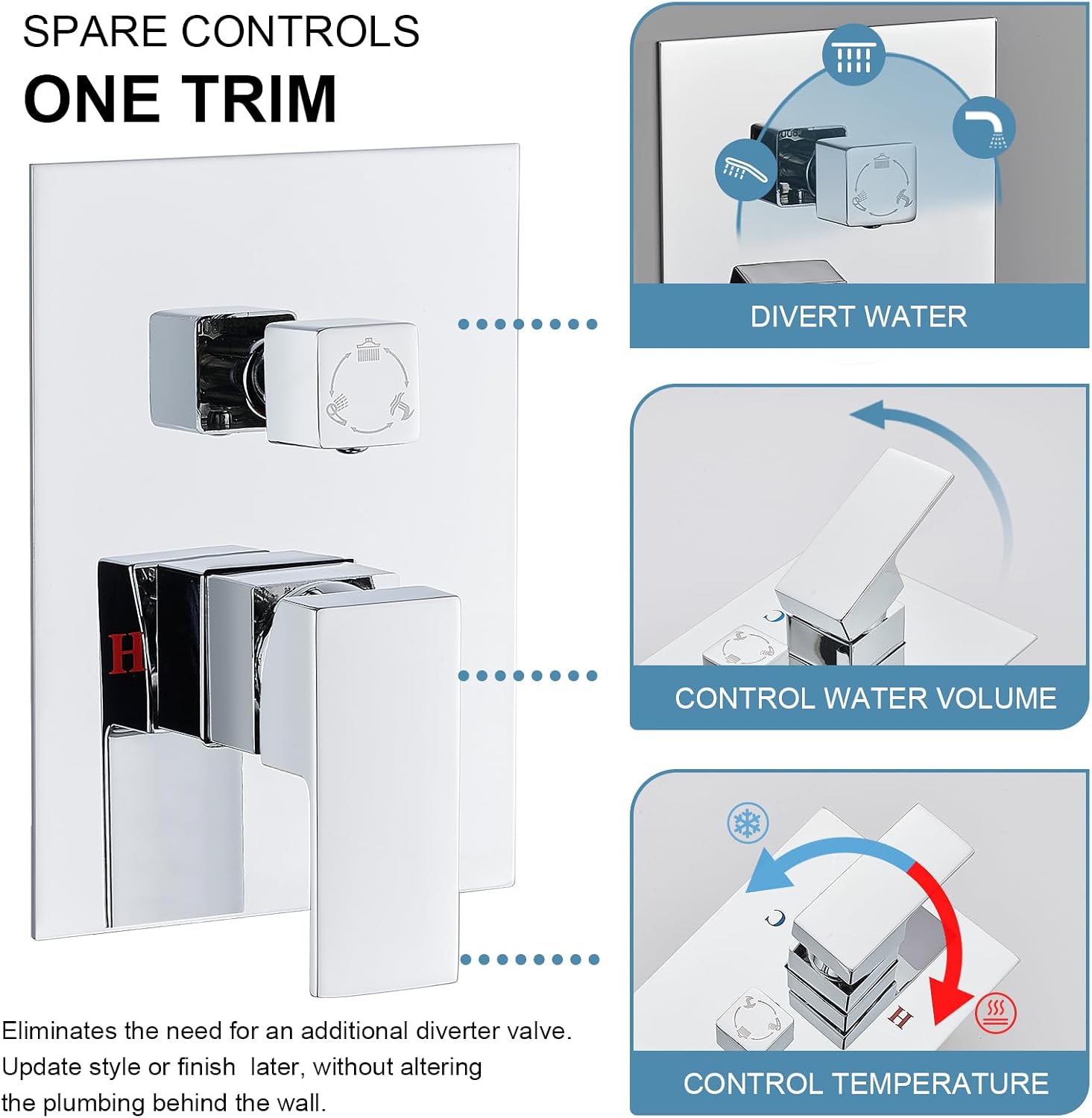 AVSIILE Shower Faucet Set with Tub Spout, Chrome Rain Shower Mixer Valve and Trim Kit System with Base Complete, Rainfall Modern Shower Head and Handheld Handle Set Combo for Bathroom, 10 Inch