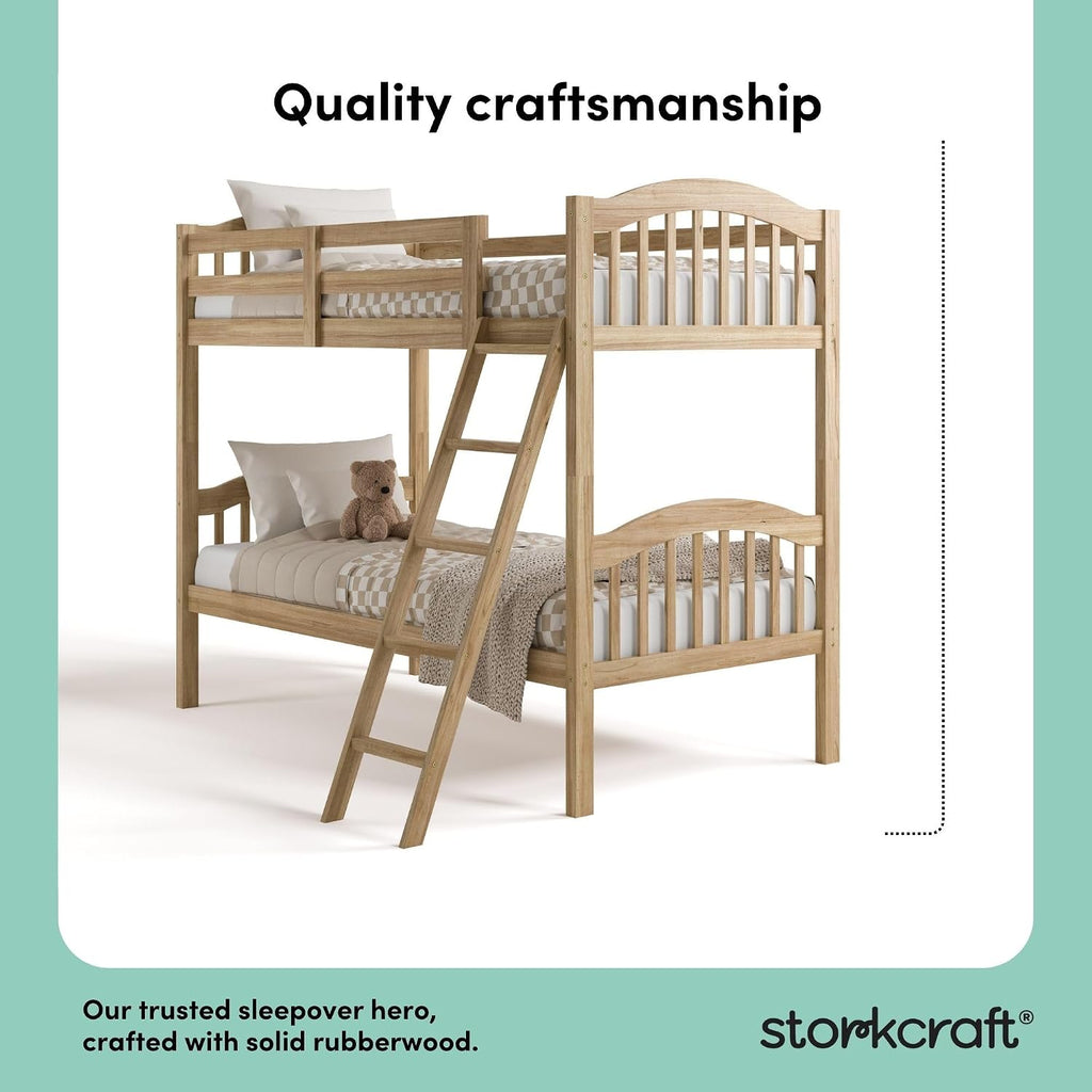 Storkcraft Long Horn Twin-Over-Twin Bunk Bed (Natural) - GREENGUARD Gold Certified, Converts to 2 Individual Twin beds
