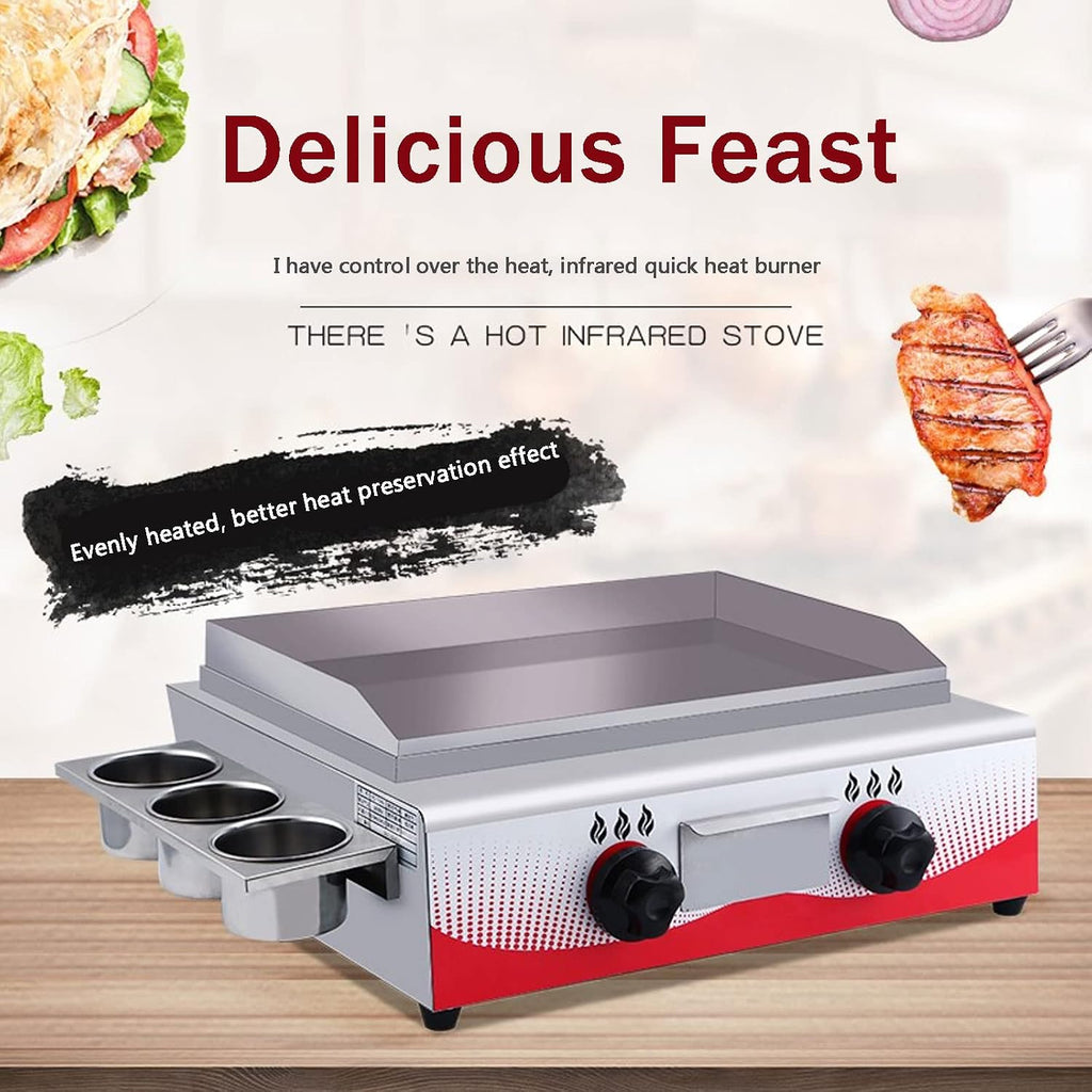 Commercial Propane Gas Griddle, Elite Kitchen Supply Countertop Flat Top Grill Propane Countertop Griddle with 2 Burners,Adjustable Temperature, Restaurant Kitchen Camping BBQ (718)