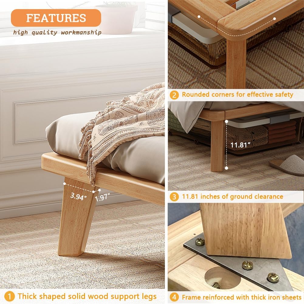 NELYE Twin Platform Bed Base - 14 Inch Solid Wood Mattress Foundation with Support Slats and Legs, Twin-Size Rubberwood Simple Bed Frame