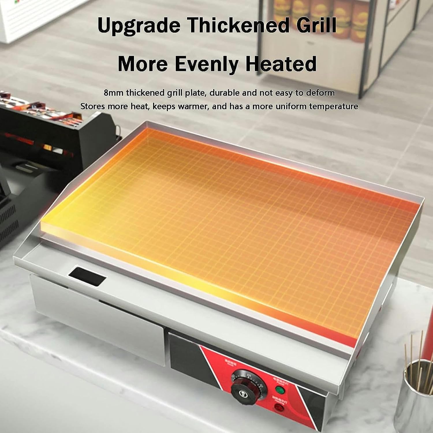 Commercial Large Electric Countertop Flat Top Griddle, Non-Stick Restaurant Teppanyaki Grill Kitchen Grill Counter Adjustable Temperature Control 122°F-572°F for Home Kitchen Barbecue