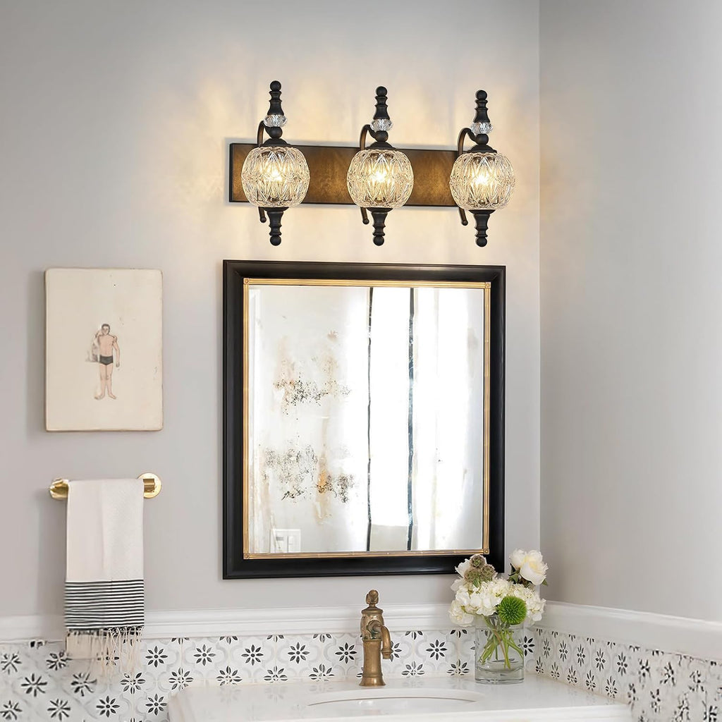 Modern Crystal Bathroom Vanity Lights Fixtures Over Mirror Black Vintage 3-Lights 20 Inch Bathroom Light Fixtures Glass Crystal Vanity Lights