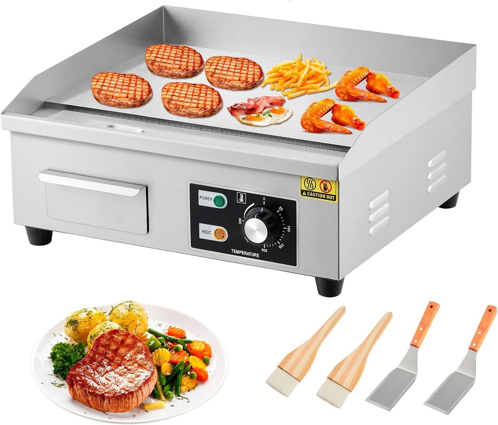 18' Commercial Electric Griddle, Flat Top Griddle With Shovels Brushes, Non-Stick Countertop Electric Griddle for Restaurants Food Trucks, 110V/1600W, Adjustable Temperature Control