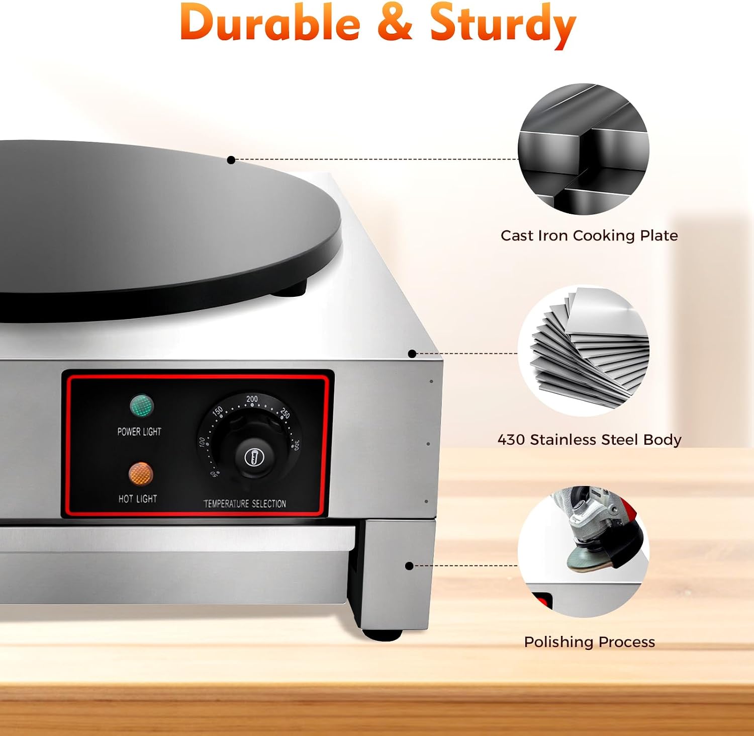 Crepe Maker, 110V Non-Stick Electric Crepe Pan, Commercial Crepe Maker Griddle Machine, Pancake Maker Machine, Stainless Steel Breakfast Maker for Kitchen Snack