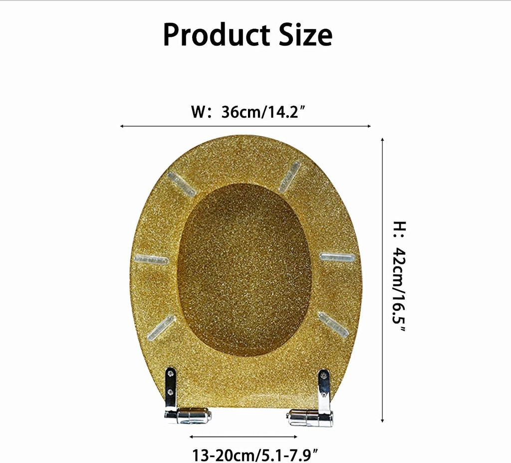 Toilet Seat Soft Close Toilet Seat Resin Glitter Toilet Seat, Sparkle Toilet Seat Cover Round Oval, Easy Installation, Soft Close Toilet Seat(Gold)