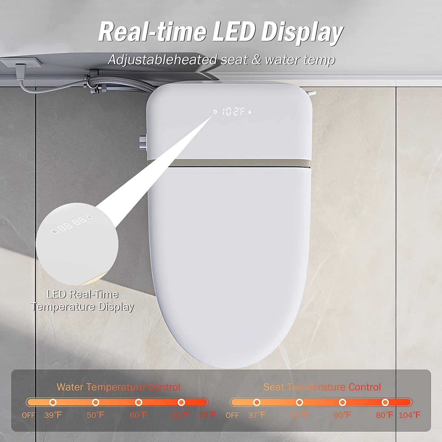 Smart Toilet with Bidet Built In, Heated Seat, Tankless Modern Elongated Electric Toilet with Warm Water Wash, Air Dryer & Dual Auto Flush, LED Display & 1000g MaP Flush, 1.28 GPF