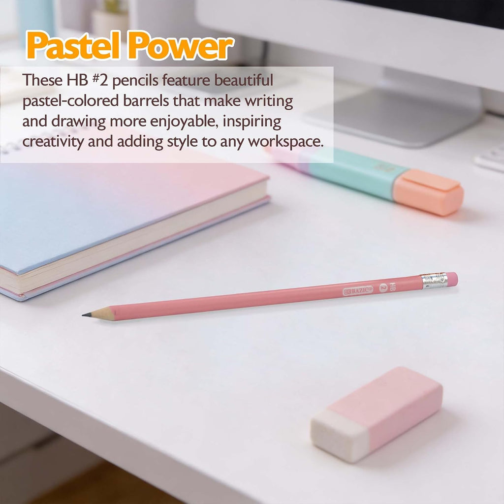 BAZIC PRODUCTS Pastel Pencils 144 Packs (1152 Pcs), Assorted Colors Wood-Cased #2 HB Pencil Cute Pencil with Eraser Bulk for Classroom Teacher Supplies