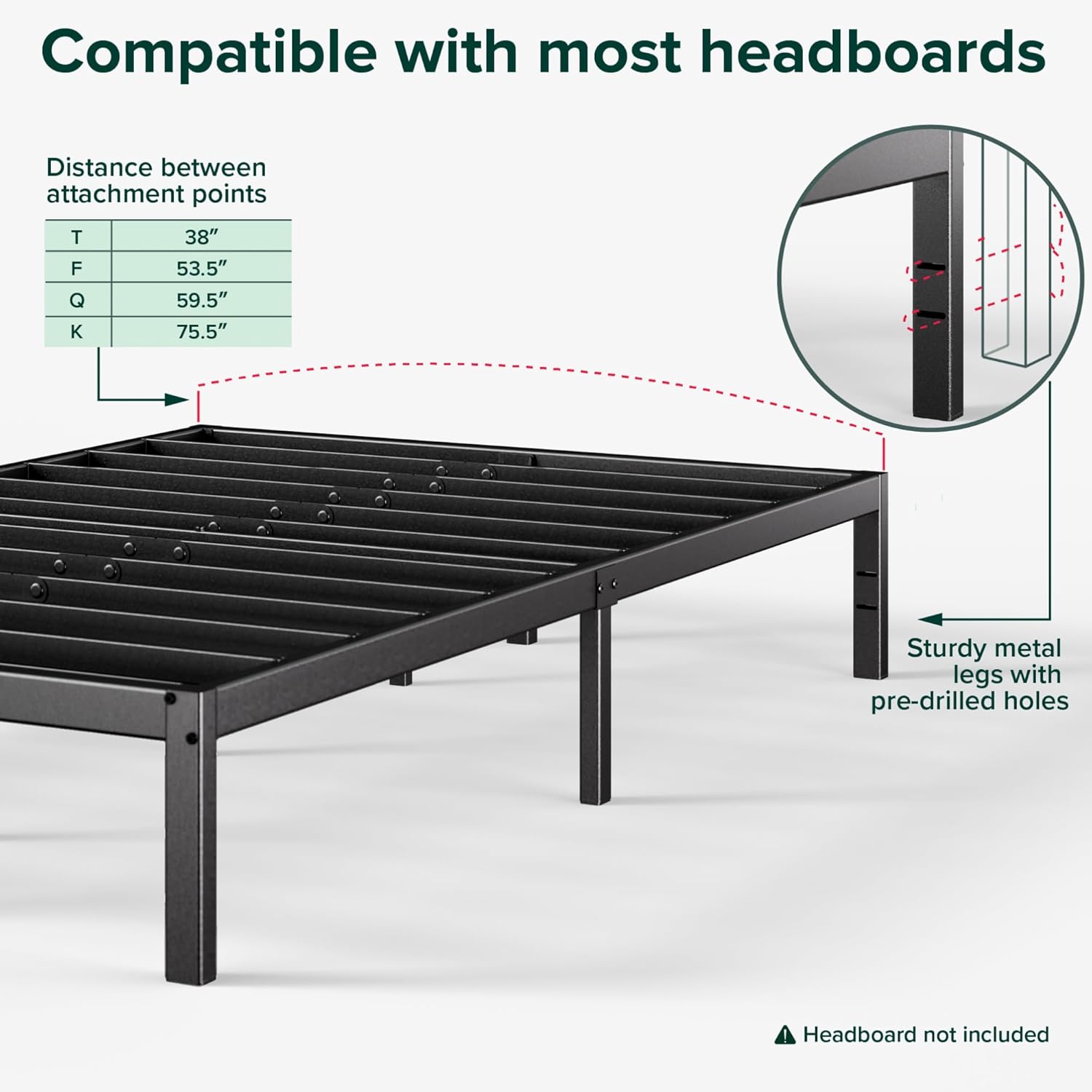 ZINUS Yelena 18 Inch Full Metal Platform Bed Frame, Steel Slat Support, No Box Spring Needed, Eco Friendly WonderBox(TM) Packaging, Easy Assembly, Black