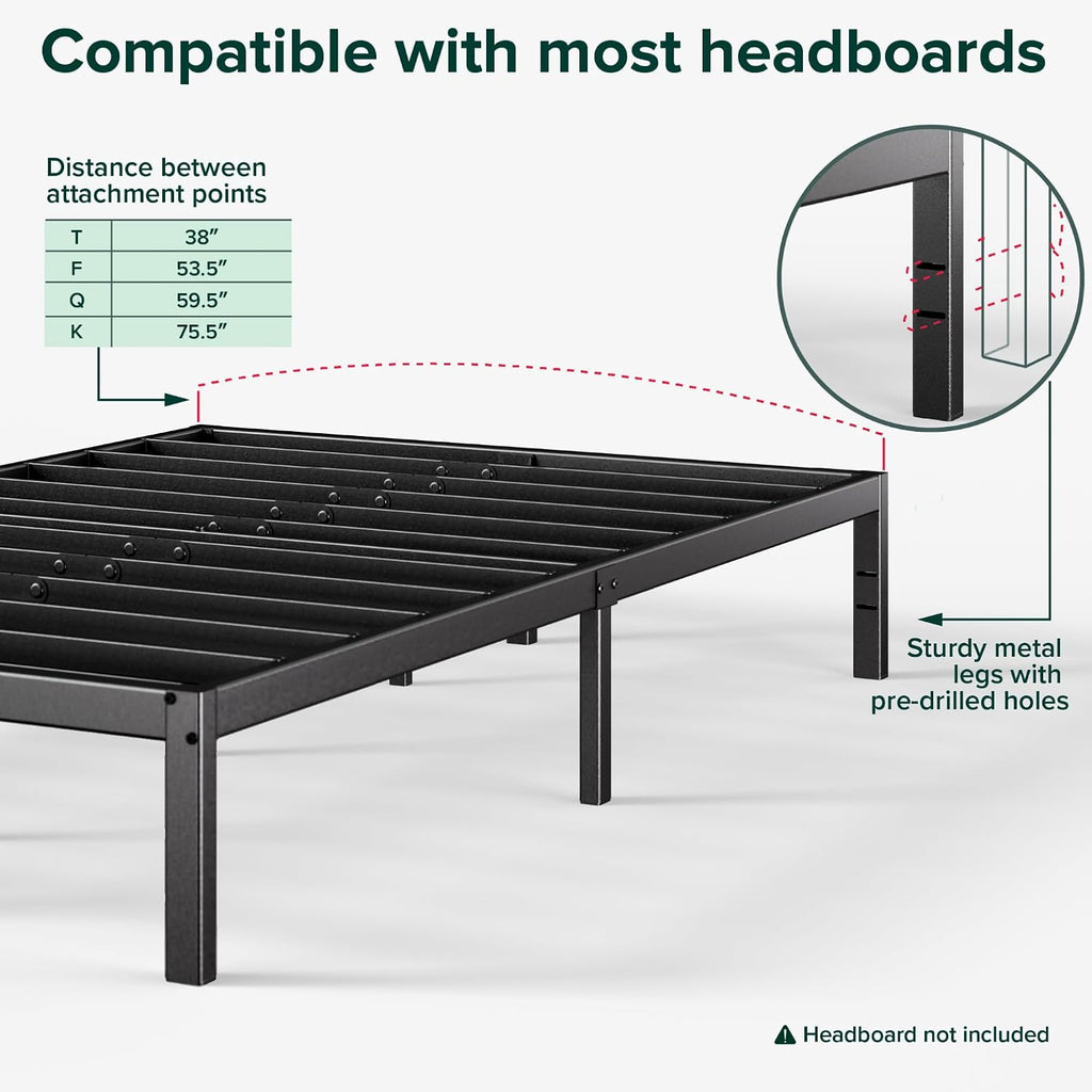 ZINUS Yelena 18 Inch King Metal Platform Bed Frame, Steel Slat Support, No Box Spring Needed, Eco Friendly WonderBox(TM) Packaging, Easy Assembly, Black