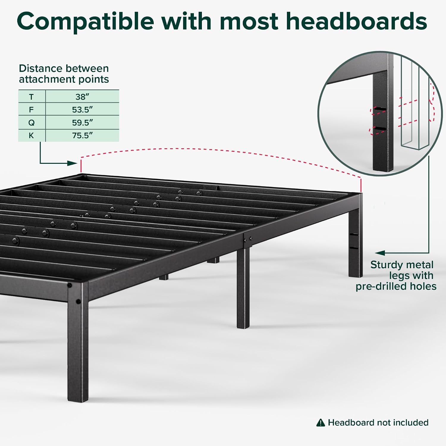 ZINUS Yelena 18 Inch King Metal Platform Bed Frame, Steel Slat Support, No Box Spring Needed, Eco Friendly WonderBox(TM) Packaging, Easy Assembly, Black
