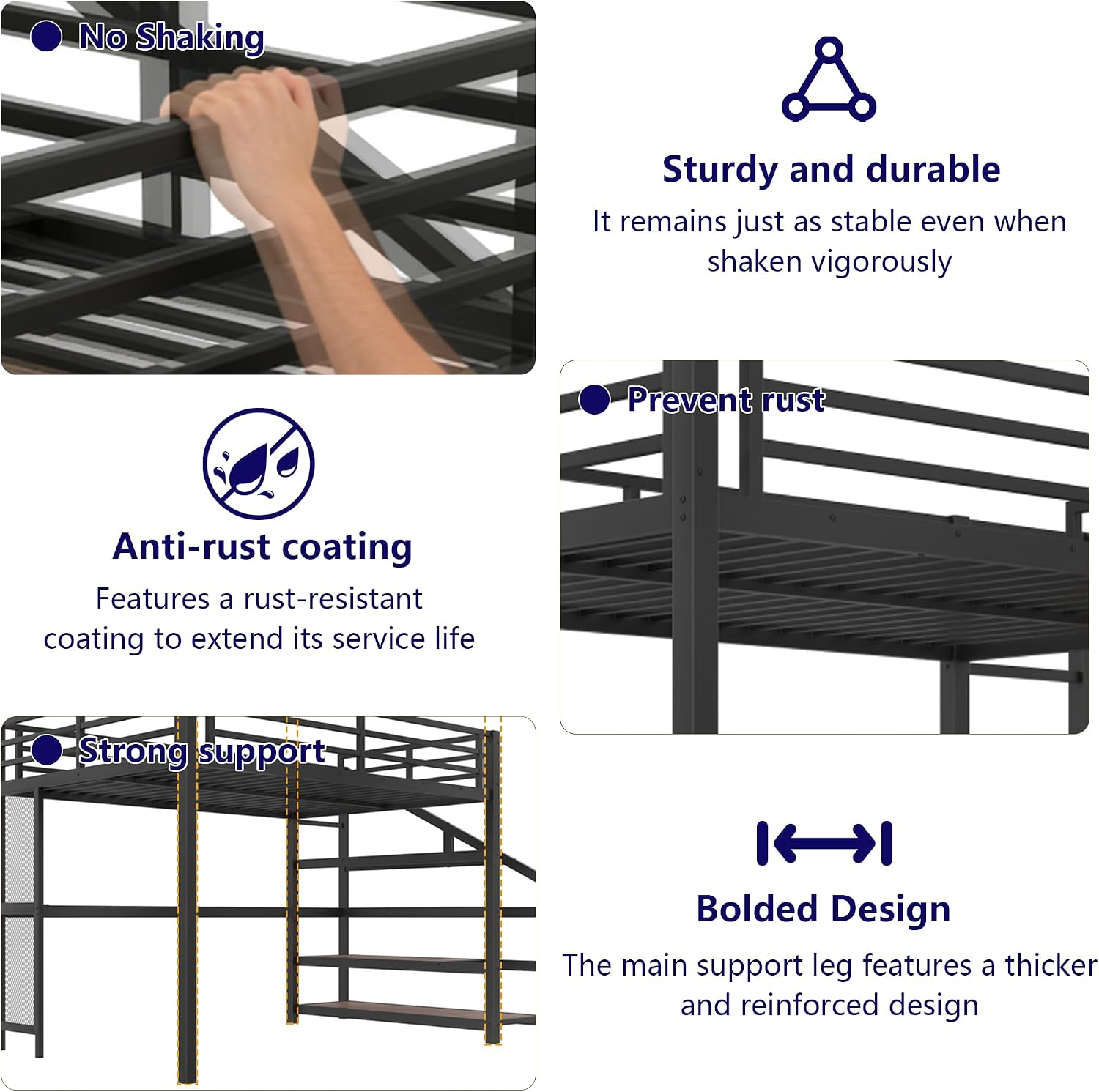Bellemave Twin XL Loft Bed with Desk & Storage Stairs, Metal Twin XL Loft Bed Frame with Iron Nets, LED Lights & USB Ports, Heavy Duty Adult Loft Beds for Kids, Teens, Adults, Noise-Free, Black