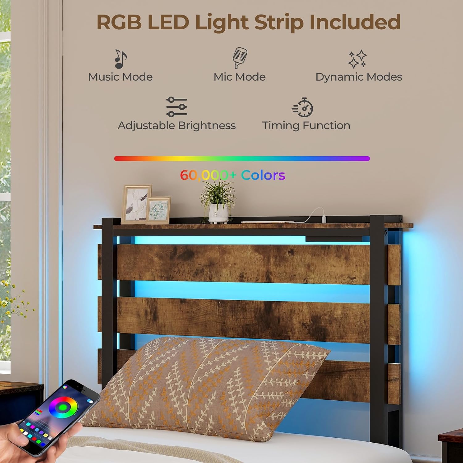 Giantex Twin Bed Frames for Kids, Twin Bed Frame with LED Lights Headboard and 4 Storage Drawers, Metal Platform Bed with Charging Station, Easy Assembly, No Box Spring Needed, Smart LED Bed Frame
