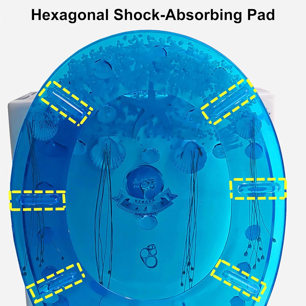 Resin Toilet Seat, Round Seats with Ocean Design, Soft Close and Quick Release Hinges, for Bathroom, Home, and Guest Restroom(Blue7)