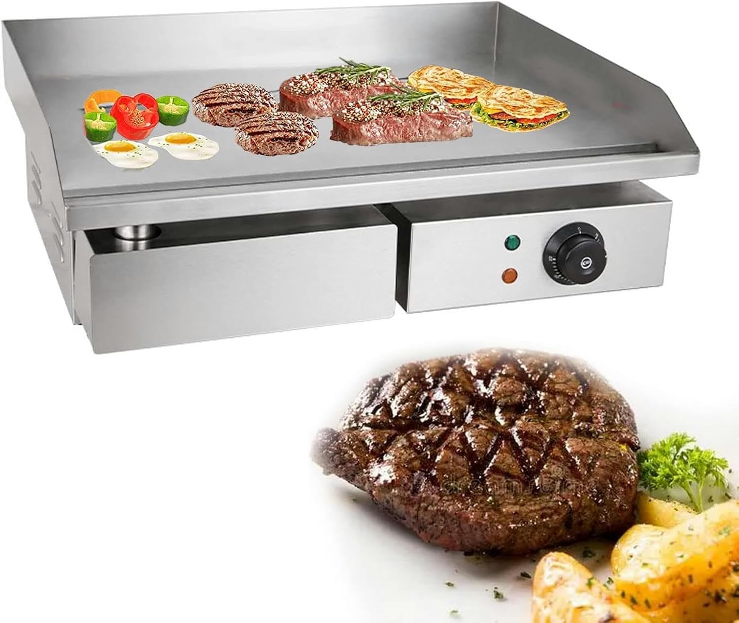 Electric Griddle Flat Hotplate Commercial Countertop BBQ Grill Stainless Steel Nonstick Barbecue, Efficient Nonstick Burger Bacon Kitchen Barbeque Countertop for Barbecue Omelette Fried Food