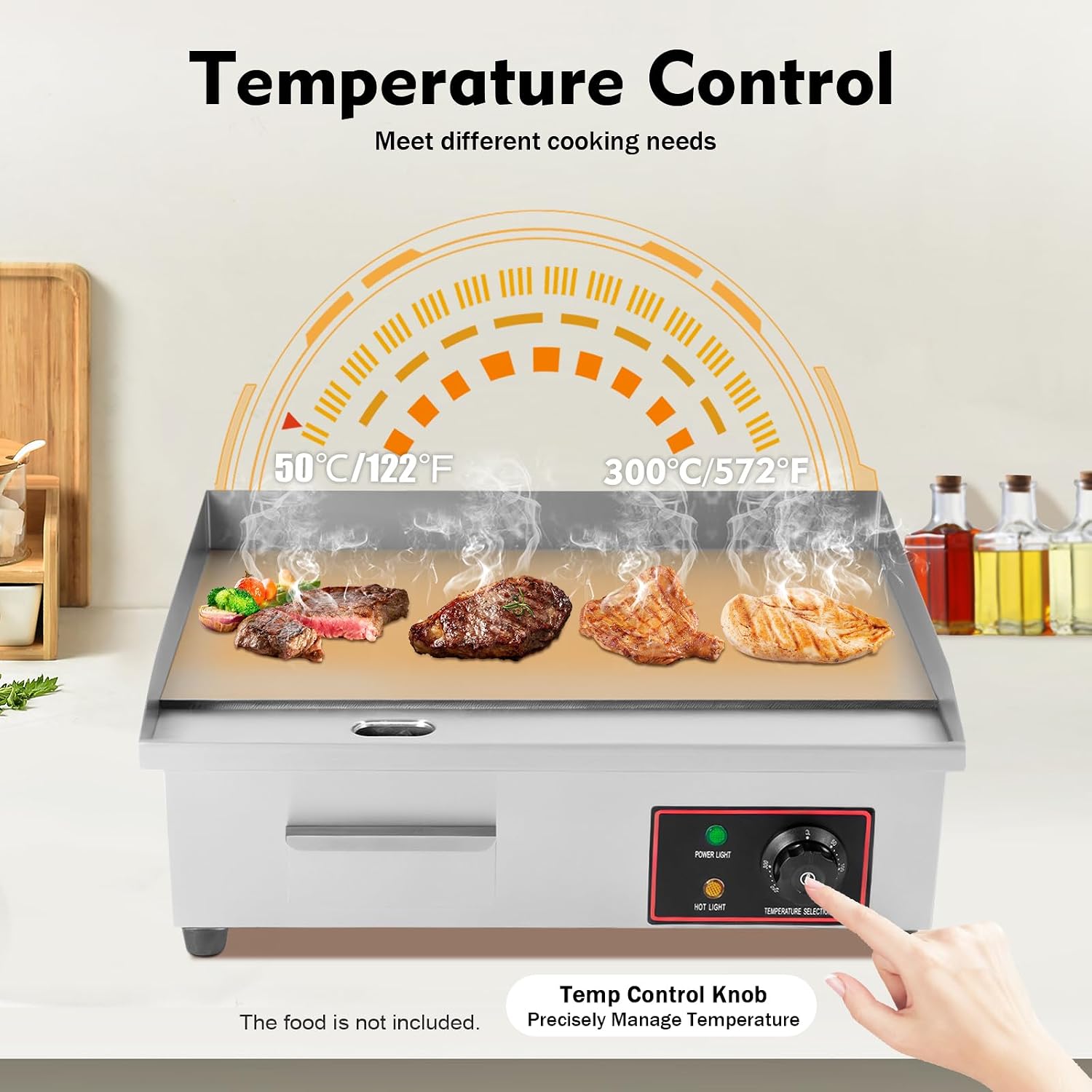 110V 3000W 22' Commercial Electric Countertop Griddle, Portable Flat Top Grill Hot Plate, Adjustable Thermostatic Control, Stainless Steel Restaurant Grill for Kitchen