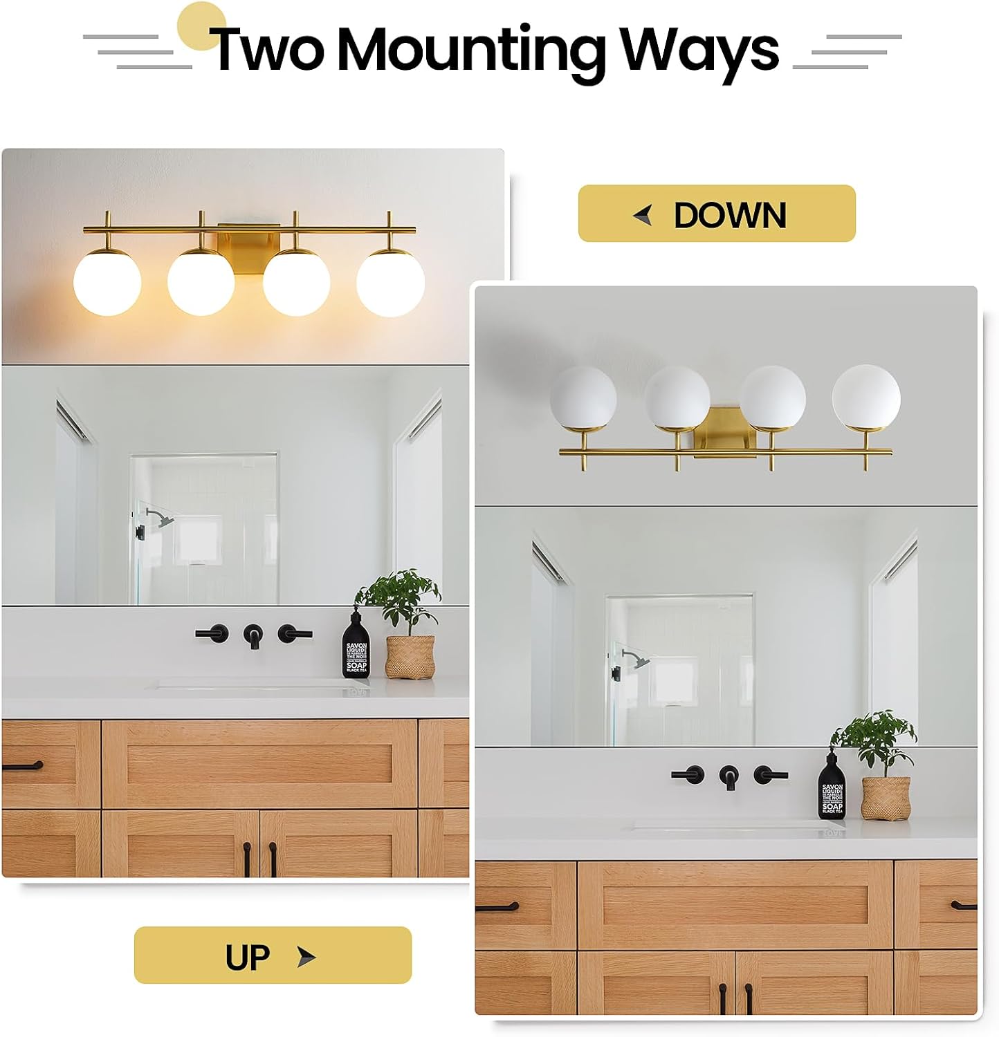 AIJIASI Bathroom Light Fixtures, 4-Light Brushed Gold Bathroom Vanity Lights Over Mirror, 30.7 Inch Modern Vanity Lighting with Milky White Glass Globe Shade Wall Sconce Lighting Bath