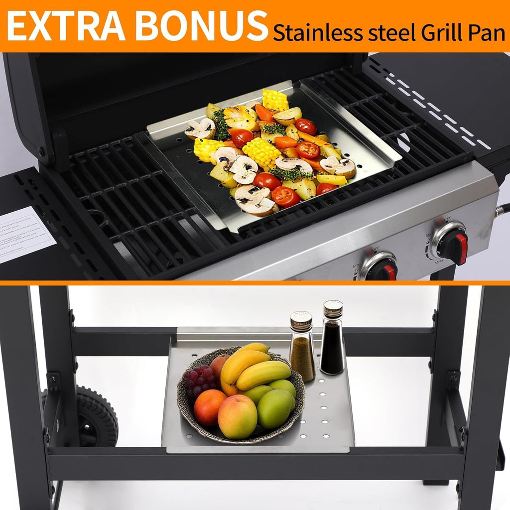 4 Burner Propane Grill | Portable Gas Grills with Foldable Cart Table and Wheels | Heavy Duty with Cast Iron Grate, Stainless Steel,40000 BTU Output, Easy Clean for BBQ Outdoor Grill