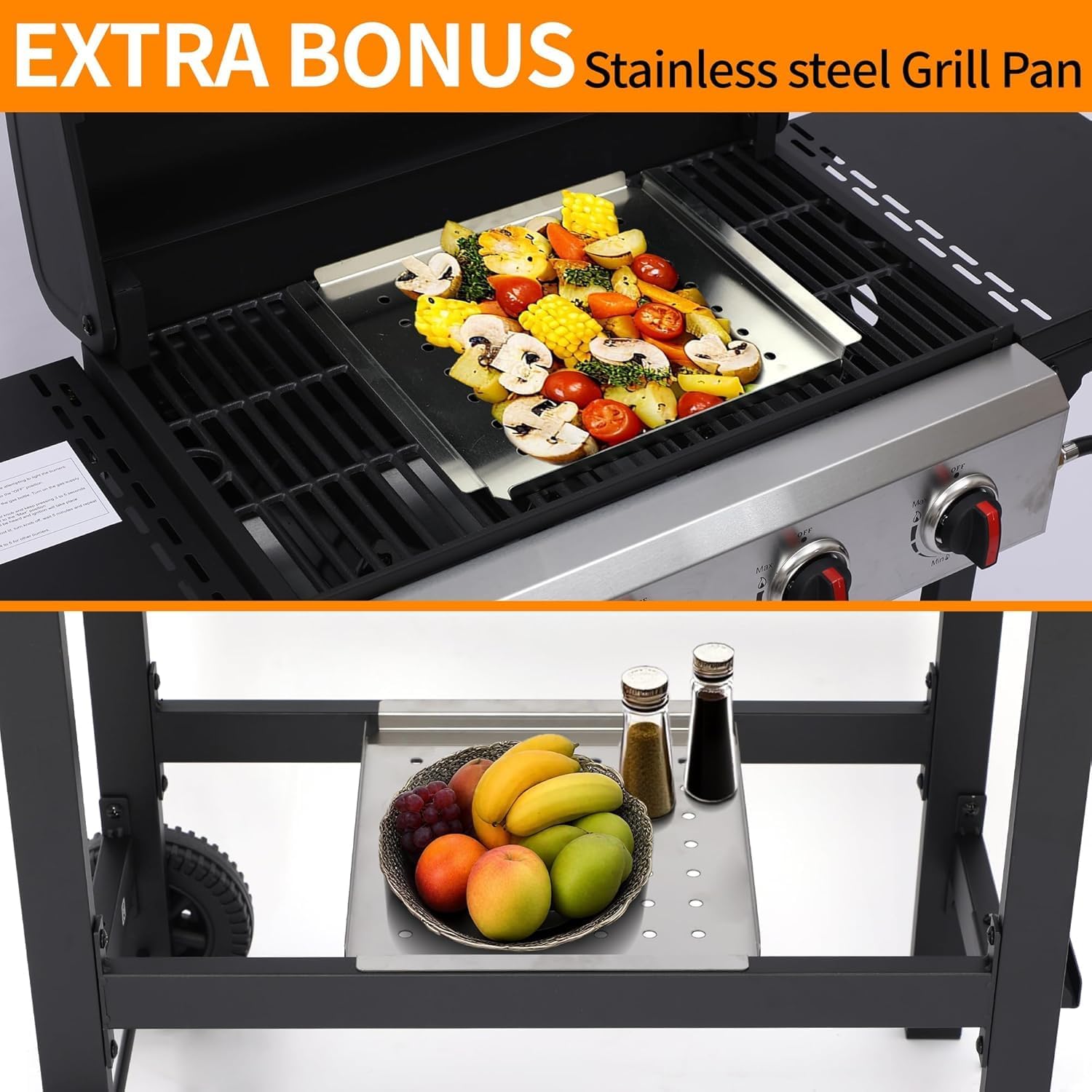 4 Burner Propane Grill | Portable Gas Grills with Foldable Cart Table and Wheels | Heavy Duty with Cast Iron Grate, Stainless Steel,40000 BTU Output, Easy Clean for BBQ Outdoor Grill