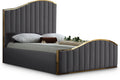 Meridian Furniture Jolie Collection Modern | Contemporary Velvet Upholstered Bed With Channel Tufting, And Polished Gold Metal Frame, Grey, King