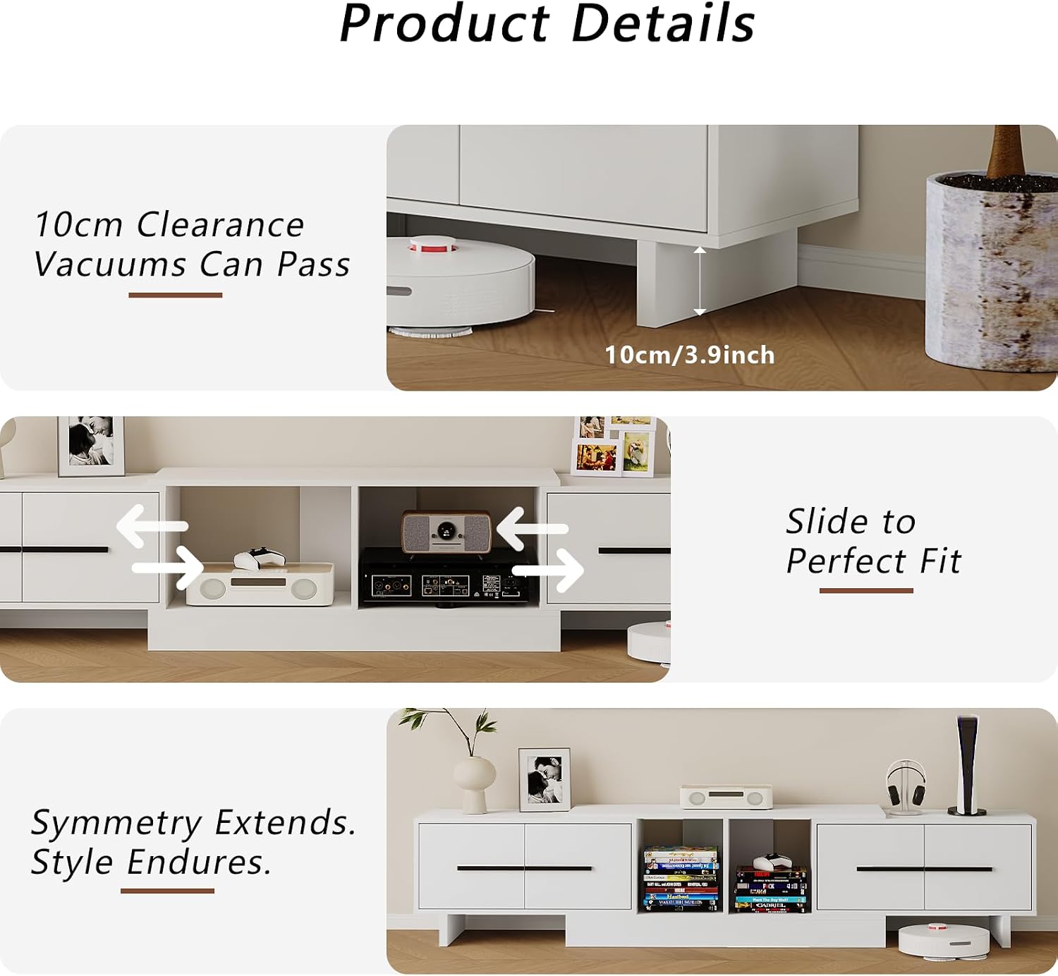 Extendable TV Stand, Modern Media Console for Up to 100 Inch TV, 67'-90' Extendable Entertainment Center with 2 Large Cabinets & Open Shelves, TV Cabinet for Living Room-White
