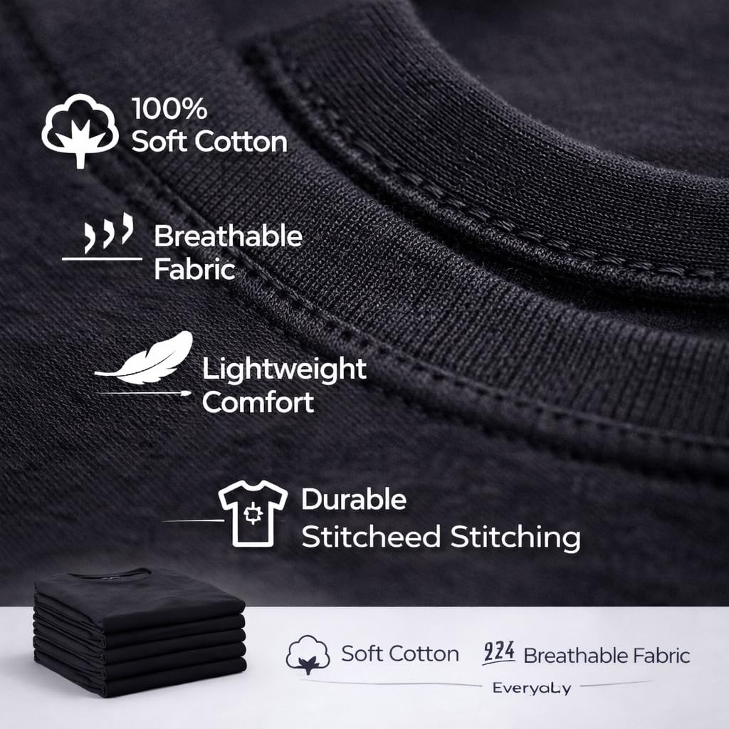 SOCKS'NBULK Men's Cotton Crew Neck Regular T-Shirts Bulk Short Sleeve Lightweight Tees Mix Colors