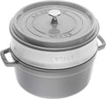 Staub La Cocotte Round 40510-605 Pico Cocotte Round Gray, 10.2 inches (26 cm) Steamer Set, Large, Both Handed Castings, Enameled Pot, Induction Compatible