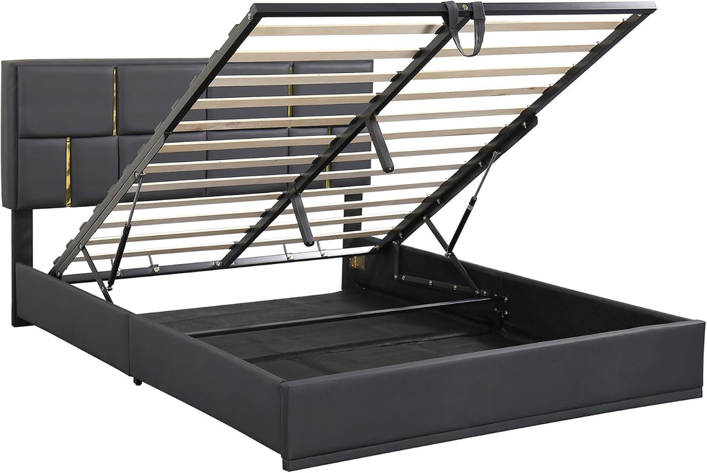 Upholstered Bedroom Furniture Set with Ottoman, Queen Upholstered Platform Bed with Hydraulic Storage System and Storage Ottoman, 2 Piece Bedroom Furniture Set Queen Size, Black