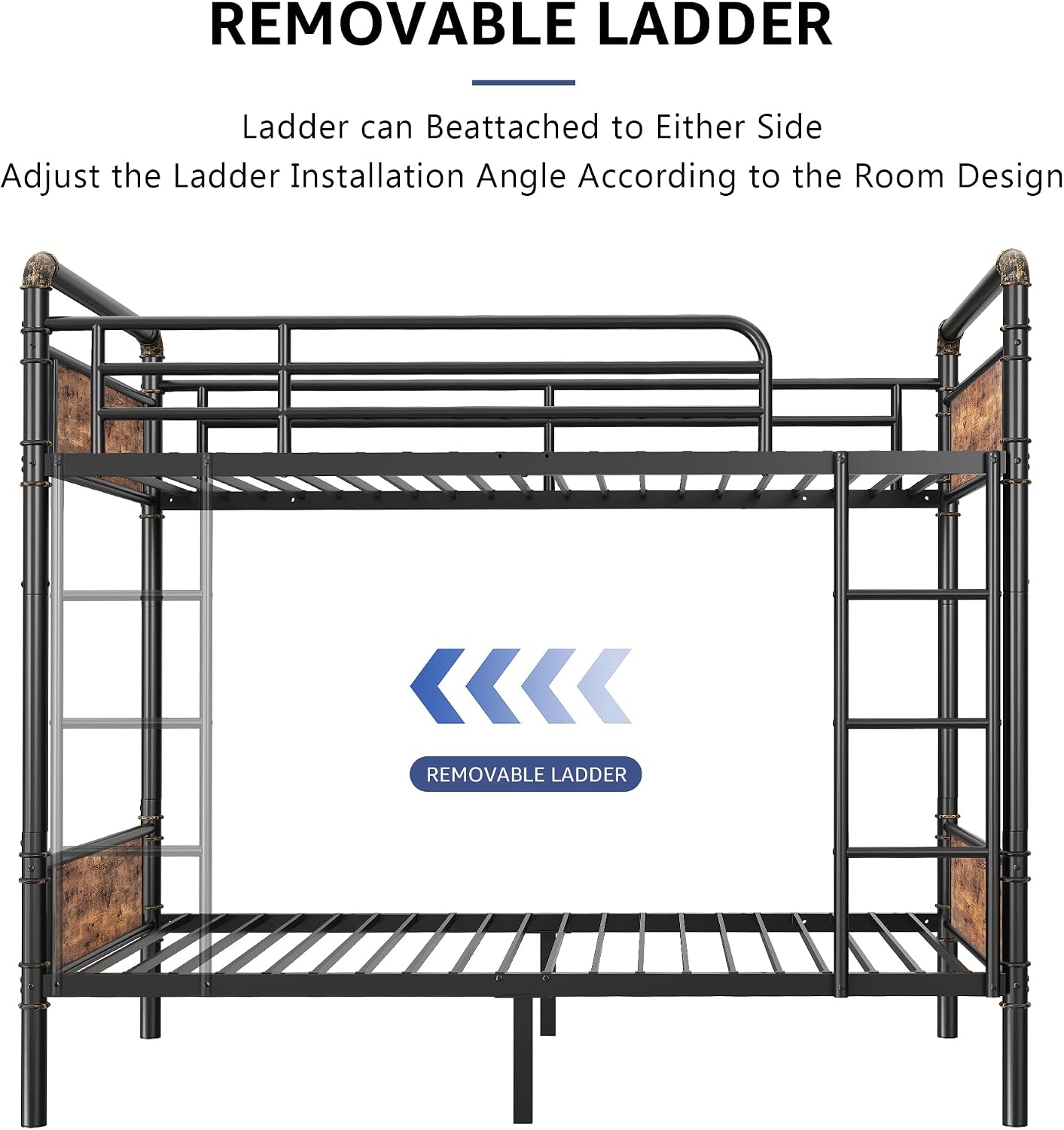 Jocoevol Metal Bunk Bed Twin Over Twin, Industrial Bunkbeds Heavy Duty Bed with Safety Guard Rails and Space-Saving Design, Steel Bed for School, Bedroom (Vintage Brown)