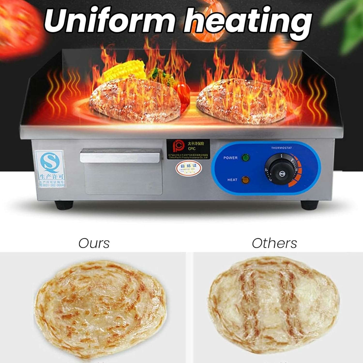 21' Commercial Electric Griddle, Electric Flat Top Grill, 3000W Countertop Griddle for Restaurant with Shovels and Brushes