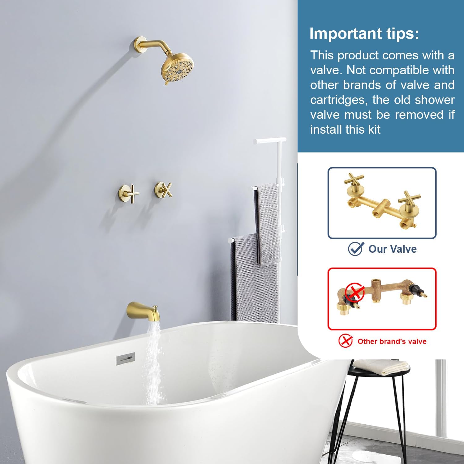 2 Handles Shower Faucet Set with Tub Spout Bathtub Shower Faucet Combo Set Shower System Complete Tub and Shower Trim Kit Brushed Gold Wall Mounted Shower Fixtures