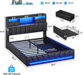 DICTAC Full Bed Frames with Storage Headboard and 2 Large Drawers, Gaming Bed with RGB Lights and Charging Station, Leather Upholstered Platform Bed, Esports-Style Bed, No Box Spring Needed, Black