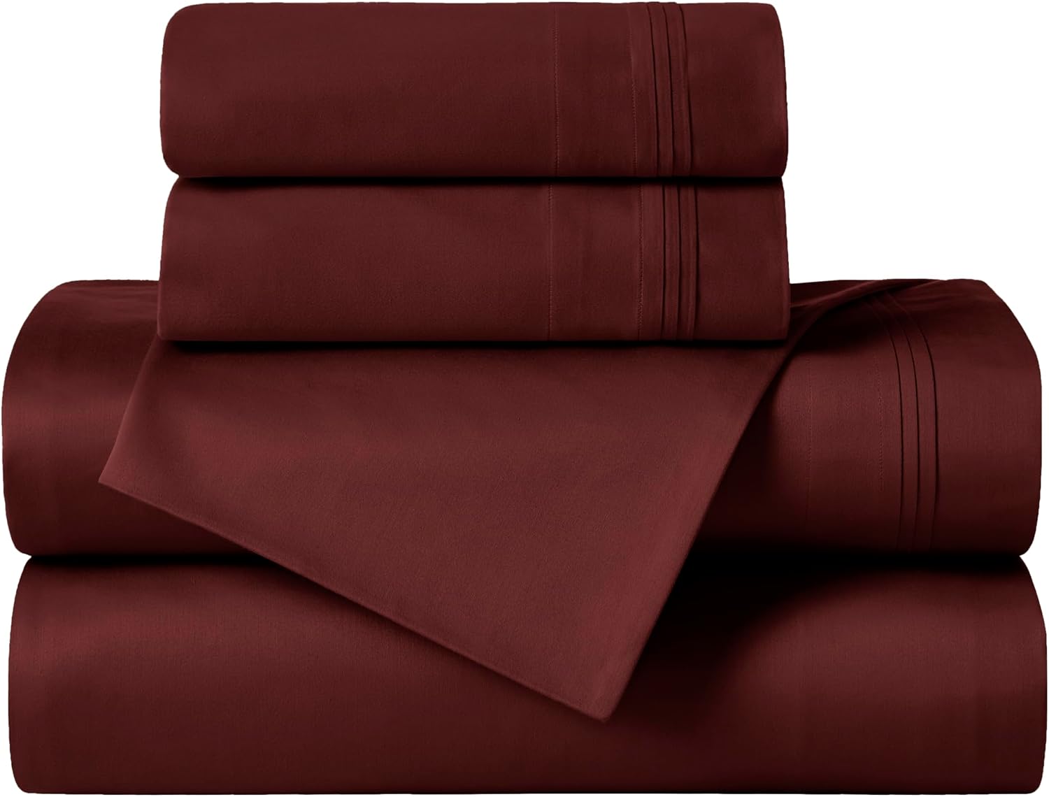 Superior Egyptian Cotton 4 Piece Sheet Set, 650 Thread Count, Modern Design, Sustainable Sheets, Ultra-Soft Basics, Solid, Deep Pocket Fitted Sheet, Flat Sheet, Pillowcases, King, Burgundy