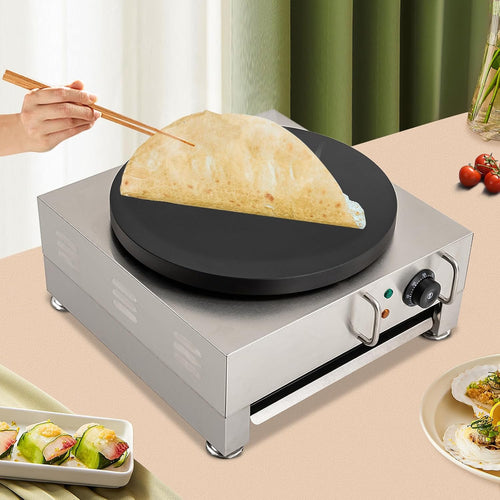 16 Inch Commercial Crepe Maker 2200W Electric Pancake Maker with Nonstick Round Crepe Hotplate Griddle Machine Adjustable Temperature for Blintzes, Eggs, Tortilla