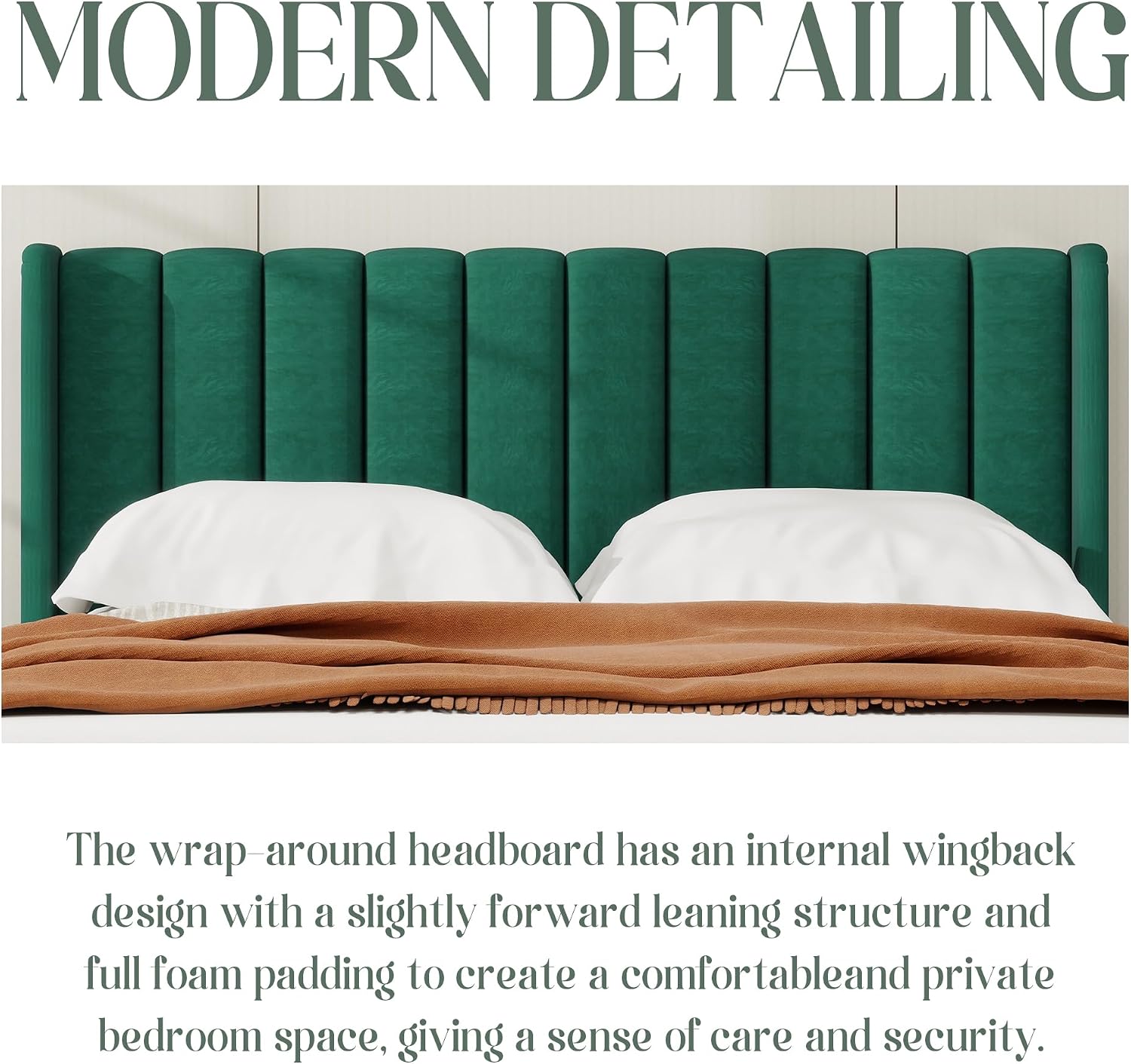 alazyhome Platform Bed Frame Queen Size with Upholstered Headboard, Solid Wood Slats Support, No Box Spring Needed, Noise Free, Easy Assembly, Modern Velvet Bed, Green