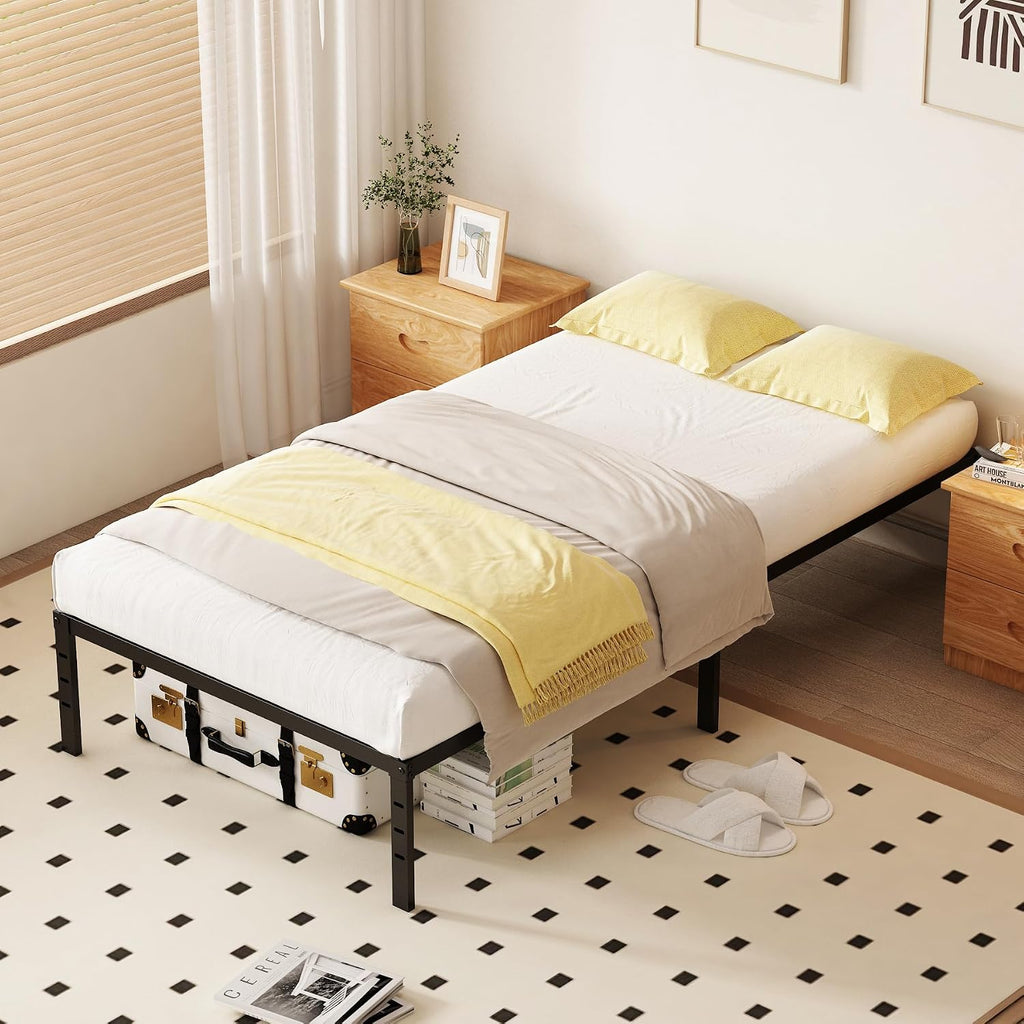 Twin XL 14 Inch Metal Bed Frame with Sturdy, Heavy Duty,Stable Structure,Easy Assembly,Bedroom,Guest Room,No Box Spring Needed, Iron,Child,Black