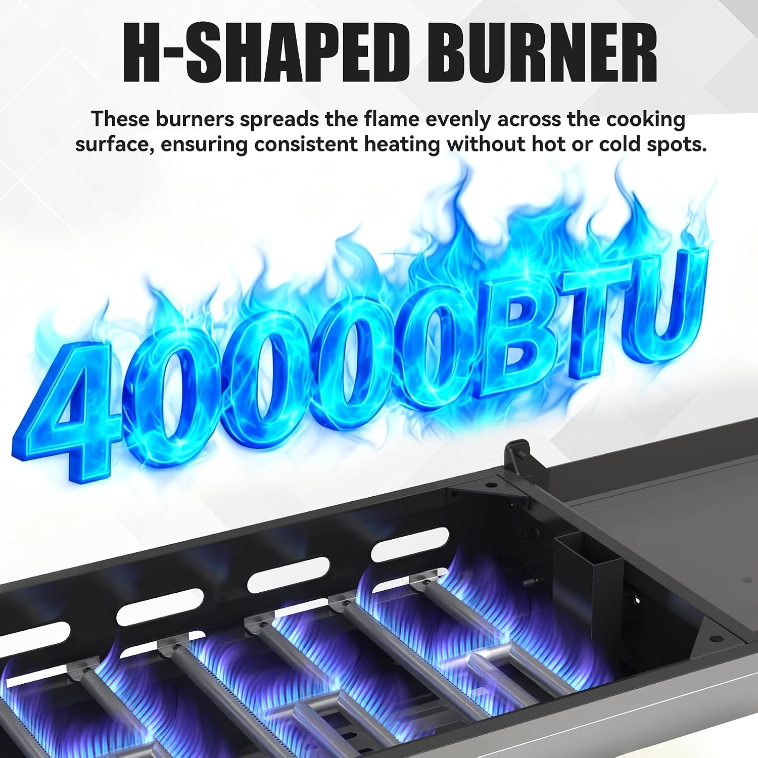 4 Burner Propane Grill with Rainproof Cover 32inch Outdoor Flat Top Griddle Foldable Side Table for Backyards Barbecue