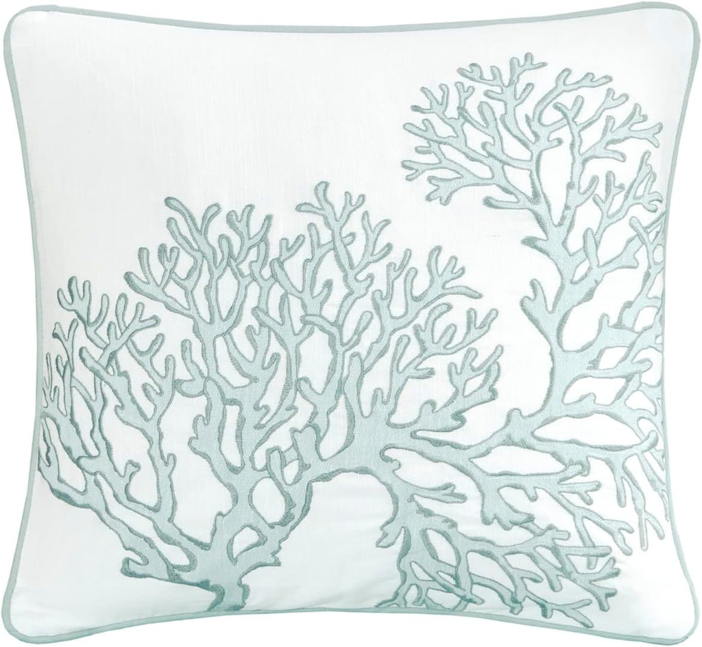 Harbor House Seaside Reversible Cotton Quilt Set Coastal Clam, Starfish, Coral Embroidery, All Season, Pre-Washed Coverlet Bedding Layer, Decorative Pillow, Full/Queen(90'x90') Seafoam 4 Piece