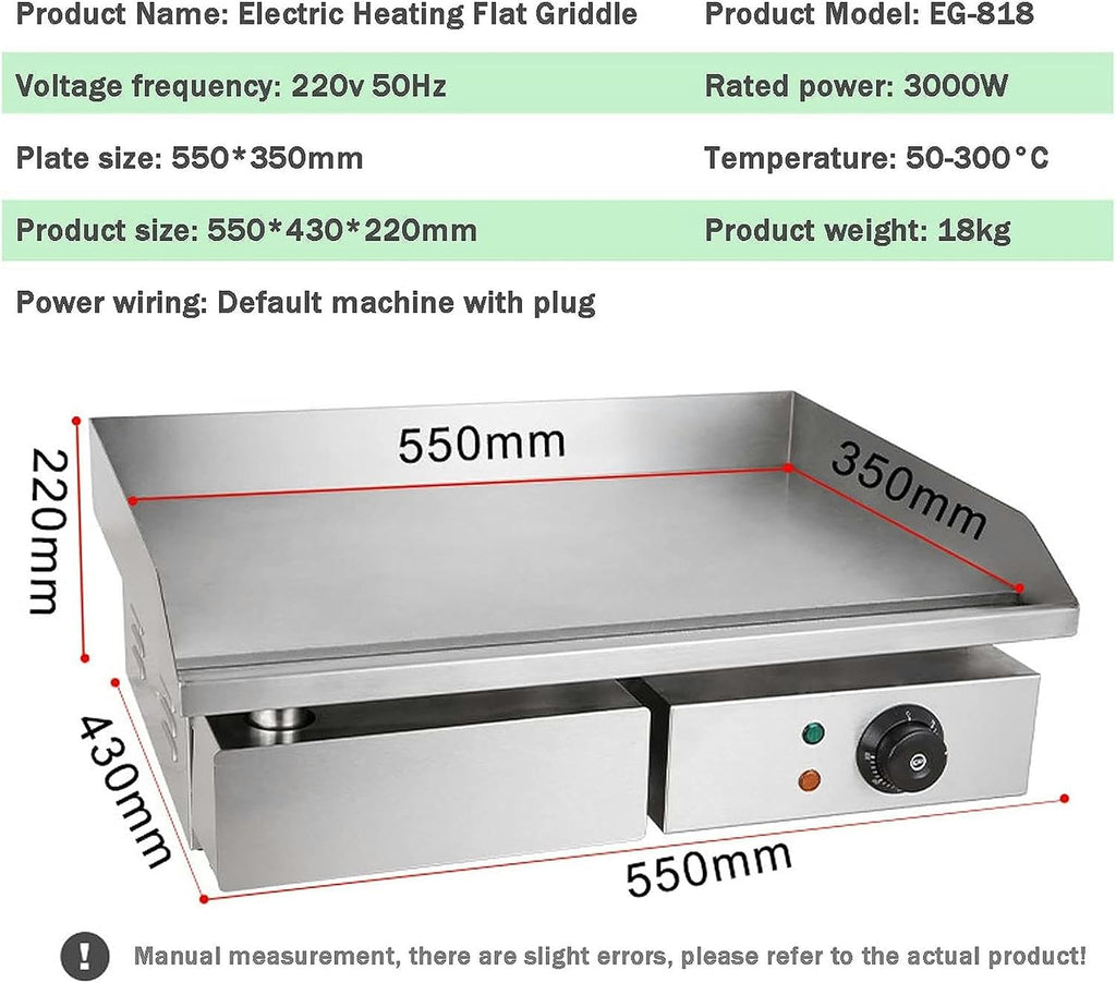 Electric Griddle Flat Hotplate Commercial Countertop BBQ Grill Stainless Steel Nonstick Barbecue, Efficient Nonstick Burger Bacon Kitchen Barbeque Countertop for Barbecue Omelette Fried Food