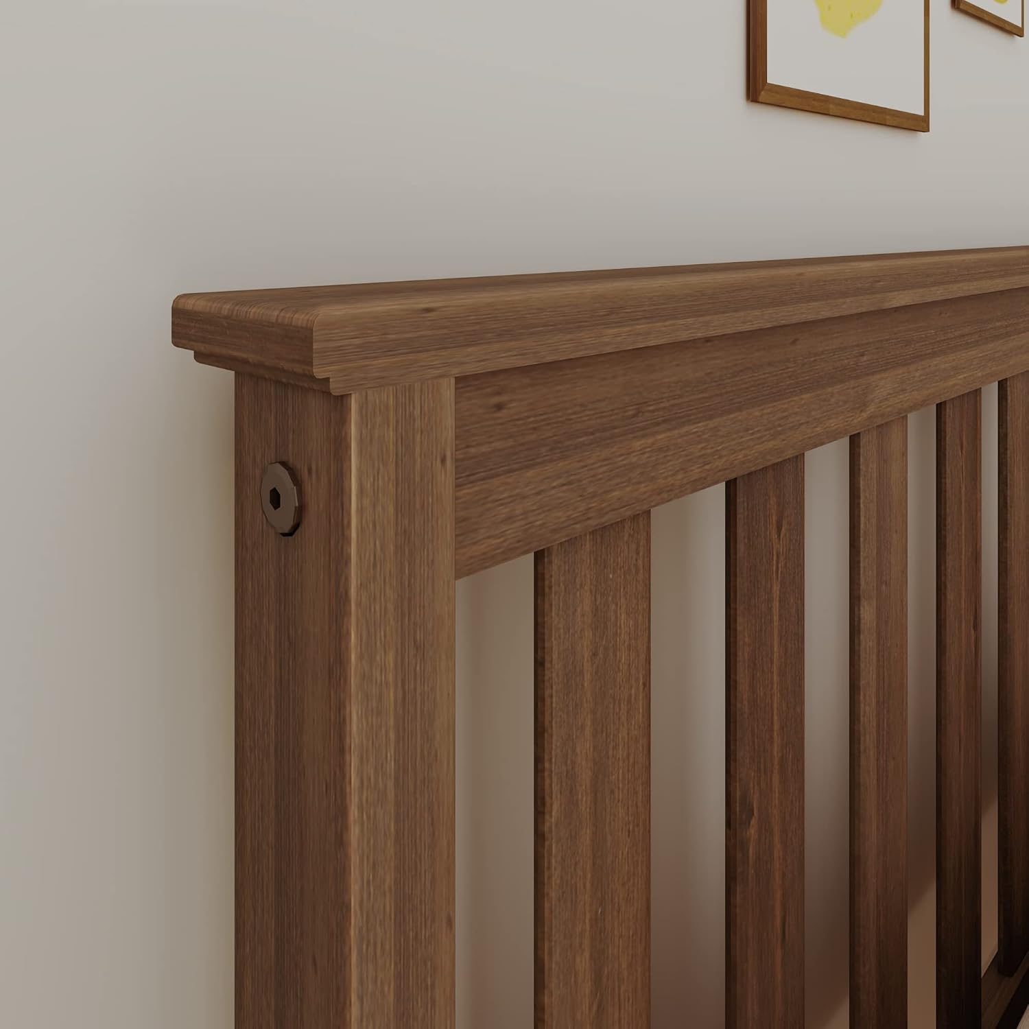 Max & Lily Full Size Bed Frame with Slatted Headboard, Solid Wood Platform Bed for Kids, No Box Spring Needed, Easy Assembly, Walnut