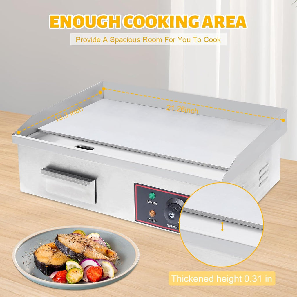 21' Commercial Electric Griddle, Commercial Flat Top Grill 3000W Stainless Steel Electric Countertop Griddle