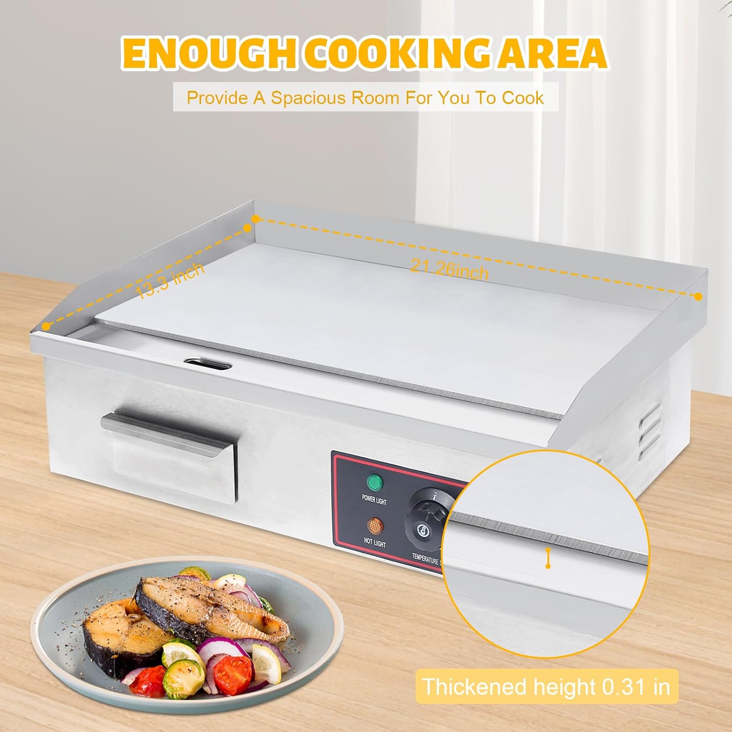 21' Commercial Electric Griddle, Commercial Flat Top Grill 3000W Stainless Steel Electric Countertop Griddle