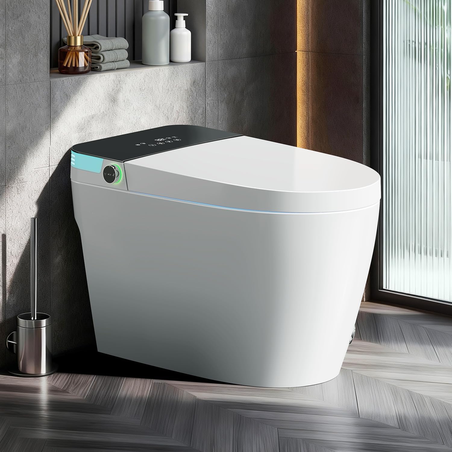 Artistic Smart Toilet, One Piece Bidet Toilet for Bathrooms, Auto Open/Close Lid, Heated Seat, Water Sprayer and Dryer,Tankless Smart Toilet withbuilt in, 1000g Powerful Flush