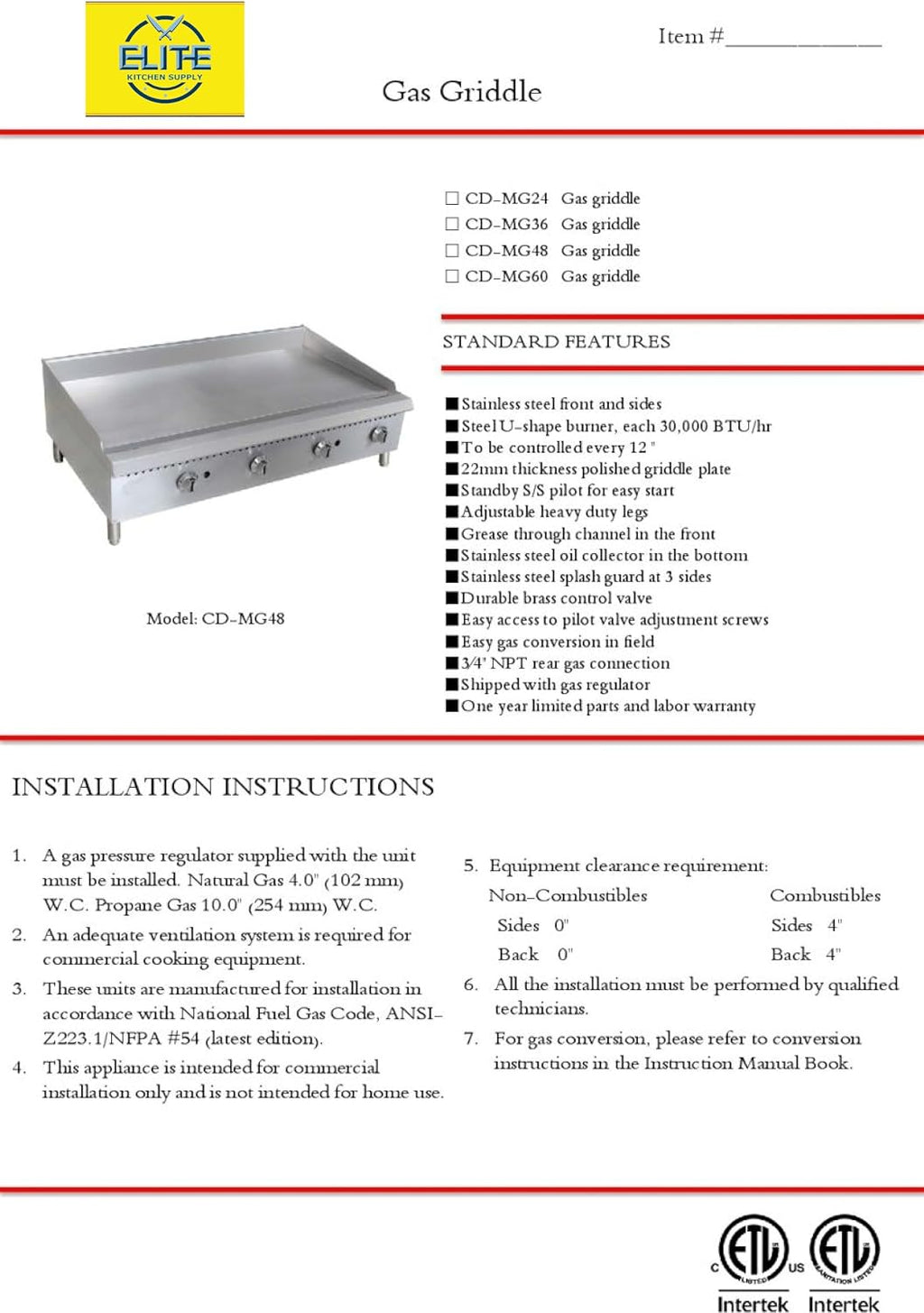 Commercial Manual Griddle ETL Propane LP Natural Gas, Flat Top Grill Stove, 36'