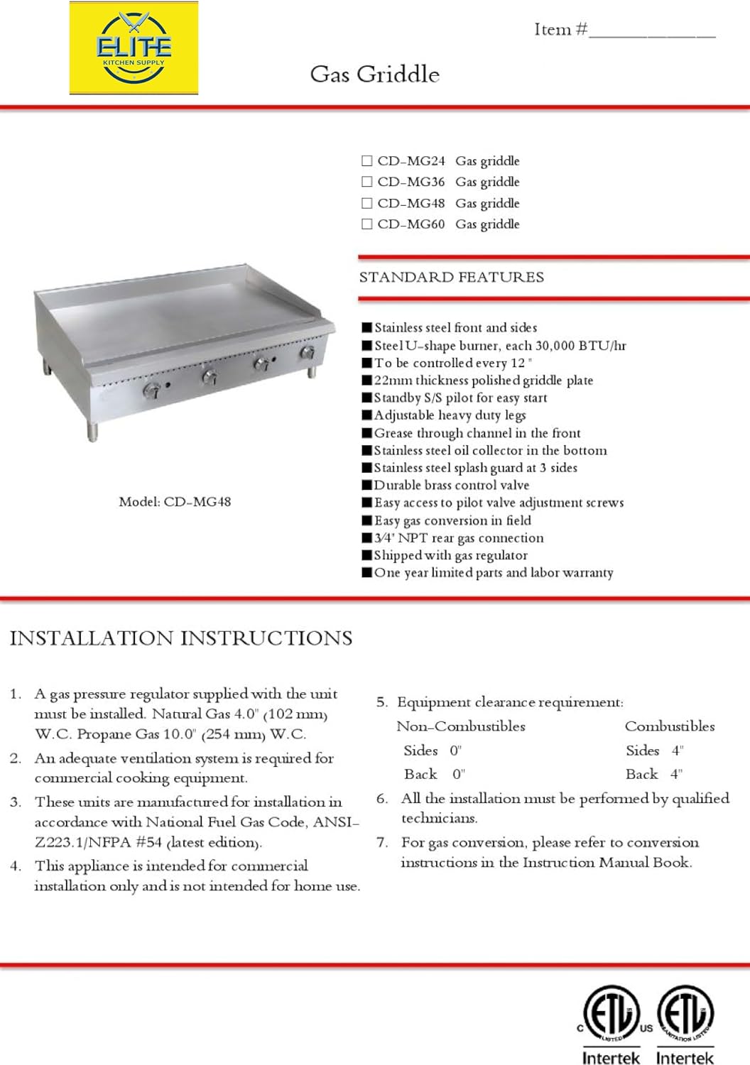 Commercial Manual Griddle ETL Propane LP Natural Gas, Flat Top Grill Stove, 36'